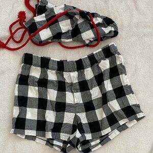 Black & White Checkers Sleep or Lounge Shorts with carrying bag
